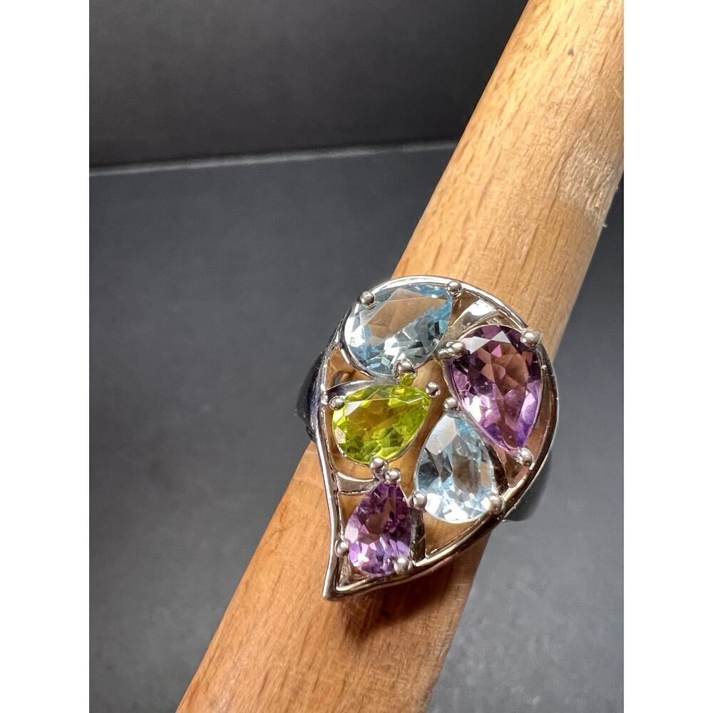 Vintage multi gemstone sterling silver cluster ring size 7 - Picture 15 of 16